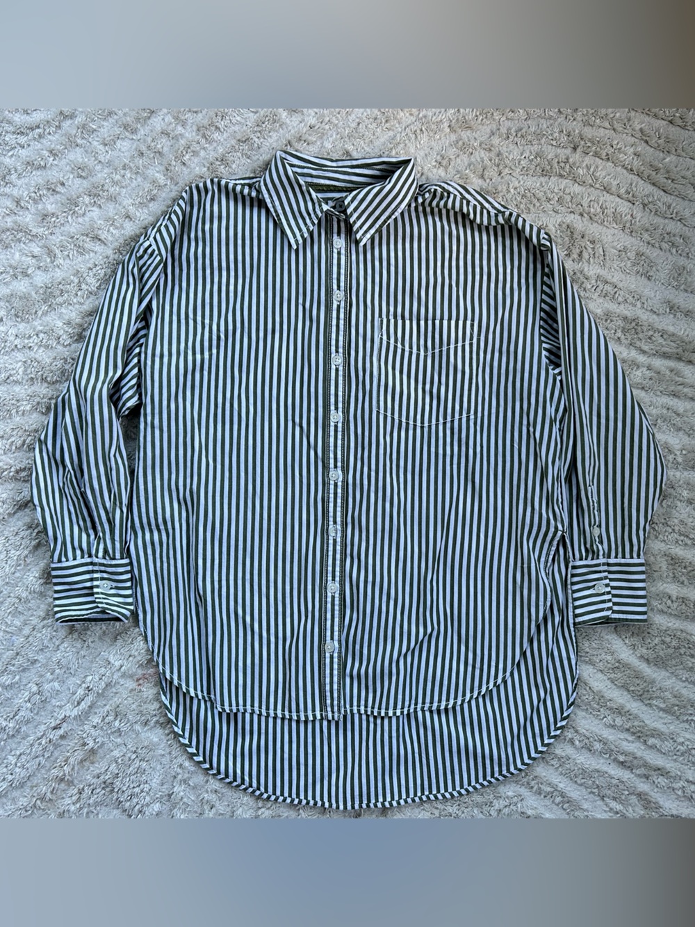 Anthropologie Maeve Olive and White Striped Button-Up